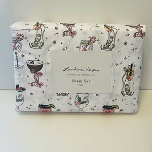 London Kaye Deck the Cocktails Candy Cane Peppermint Full Size White Sheet Set